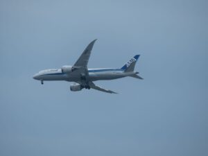 五稜郭タワーの展望台から函館空港に降りる全日空のJA832Aが見えた