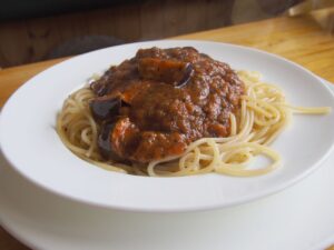 茄子とひき肉のスパゲティー
